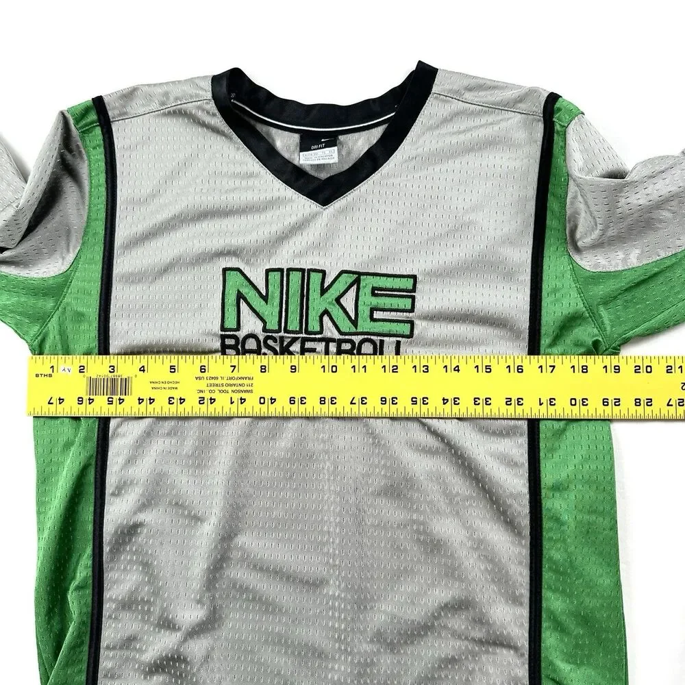 Nike Basketball Jersey Boys XL 18-20 Gray Green Long Sleeve Dri Fit Mesh